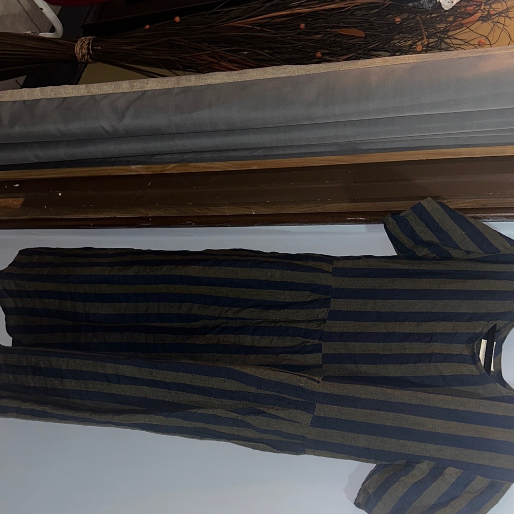Elegant Striped Midi Dress in Navy and olive